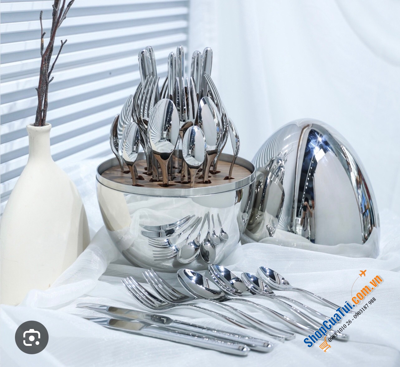 BỘ DAO THÌA DĨA 24 MÓN HÌNH QUẢ TRỨNG MOOD GIFT màu inox, màu đồng
