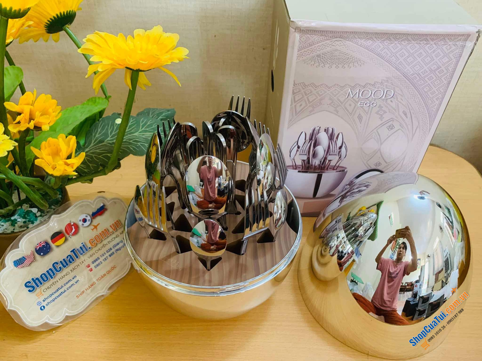 BỘ DAO THÌA DĨA 24 MÓN HÌNH QUẢ TRỨNG MOOD GIFT màu inox, màu đồng