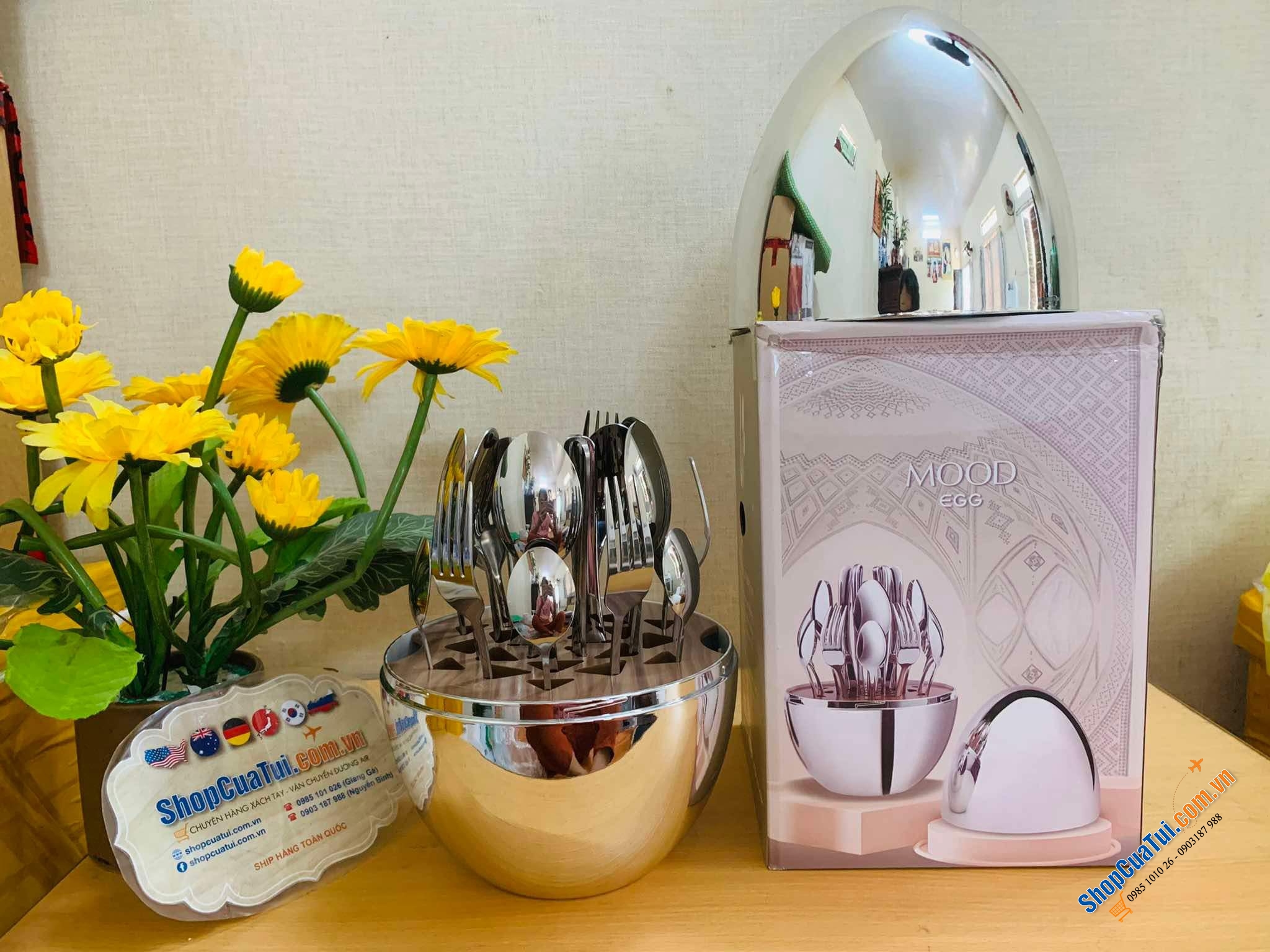 BỘ DAO THÌA DĨA 24 MÓN HÌNH QUẢ TRỨNG MOOD GIFT màu inox, màu đồng