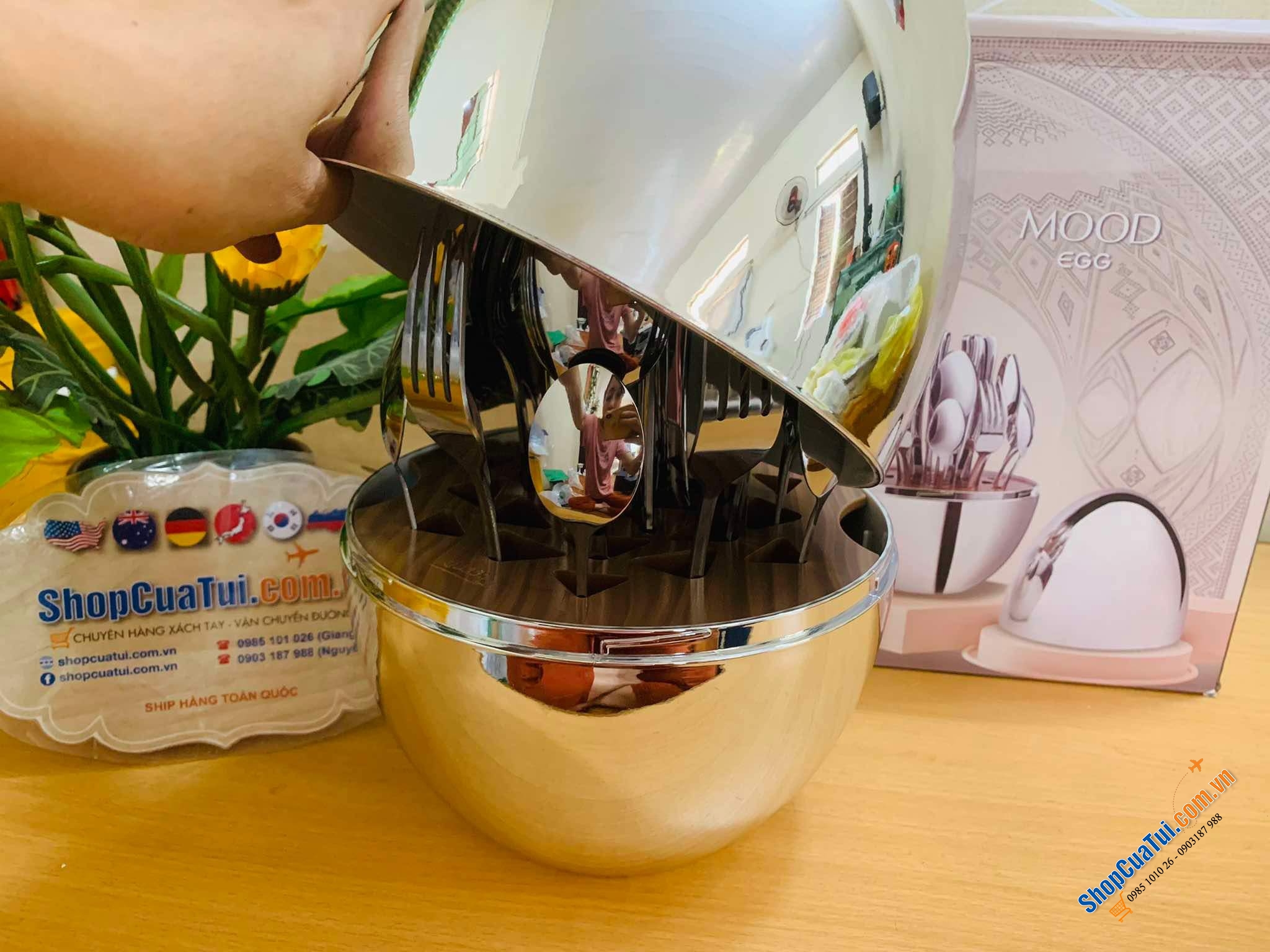 BỘ DAO THÌA DĨA 24 MÓN HÌNH QUẢ TRỨNG MOOD GIFT màu inox, màu đồng