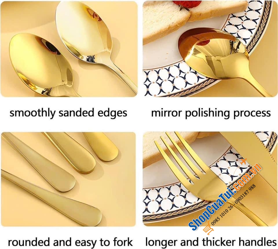 BỘ DAO THÌA DĨA 24 MÓN HÌNH QUẢ TRỨNG MOOD GIFT màu inox, màu đồng