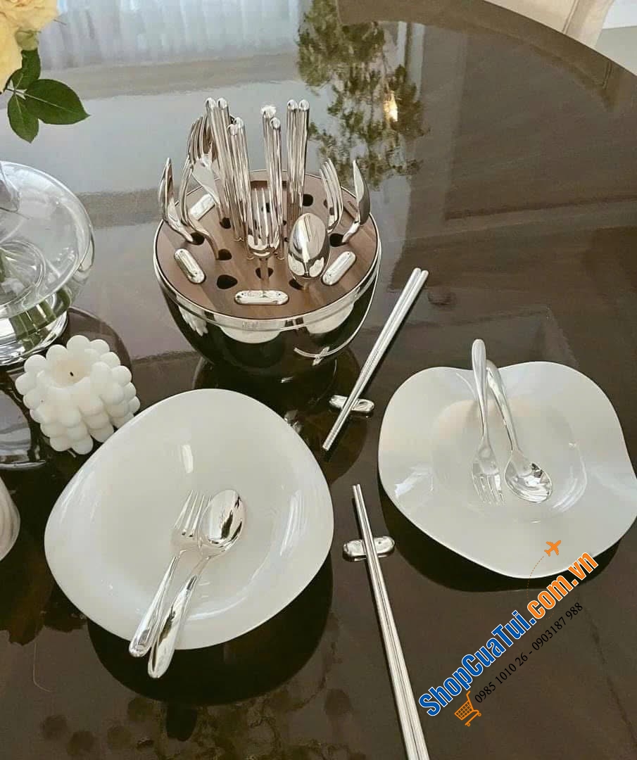 BỘ DAO THÌA DĨA 24 MÓN HÌNH QUẢ TRỨNG MOOD GIFT màu inox, màu đồng