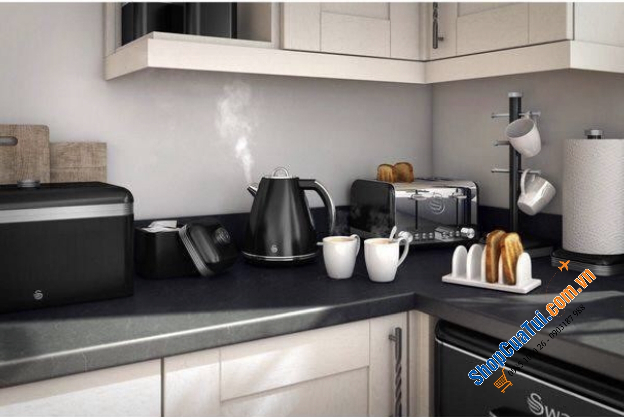 Set hộp đựng cafe, trà và đường Swan màu đen siêu hiếm