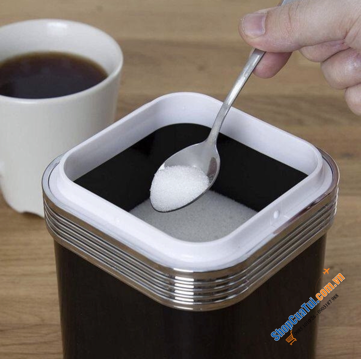 Set hộp đựng cafe, trà và đường Swan màu đen siêu hiếm