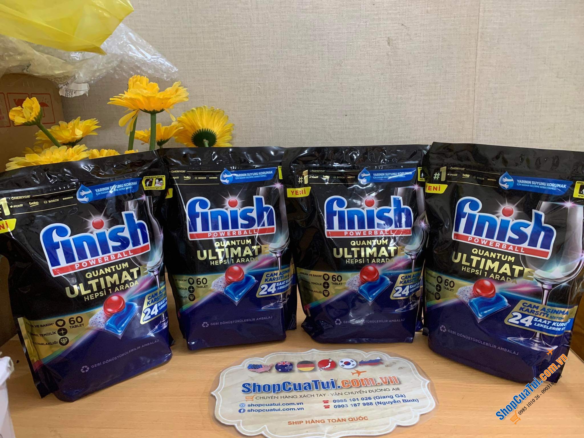 Viên rửa bát Finish Ultimate All in One túi 60 viên làm sạch cả cặn trà, cà phê
