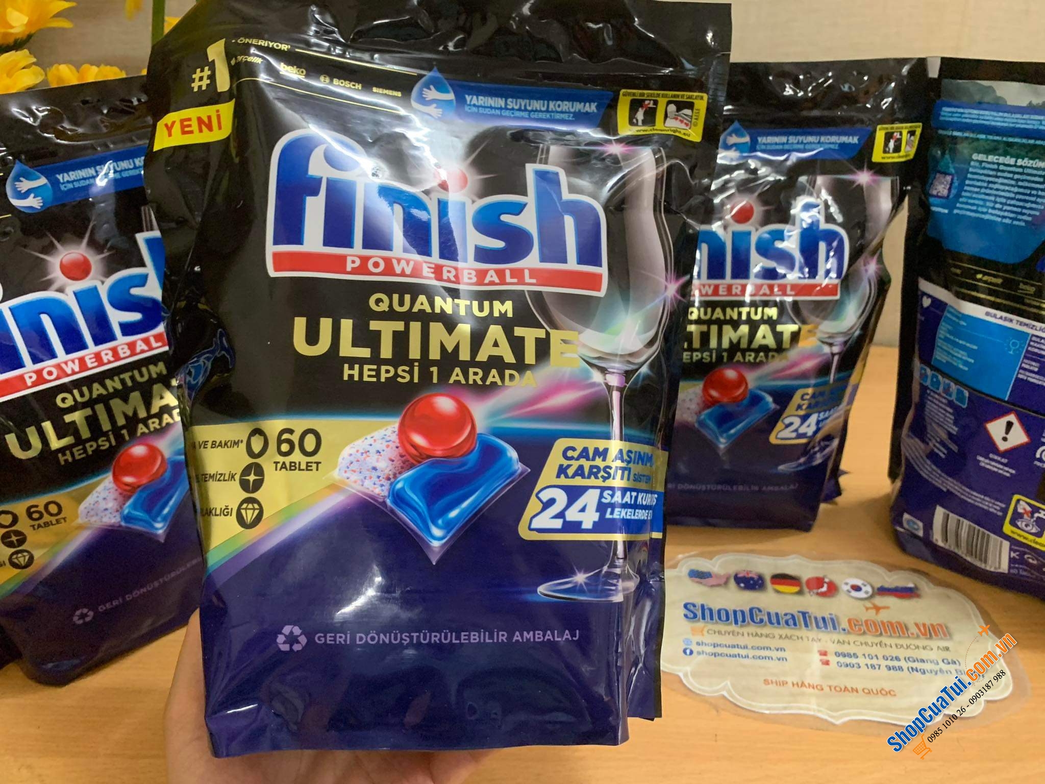 Viên rửa bát Finish Ultimate All in One túi 60 viên làm sạch cả cặn trà, cà phê