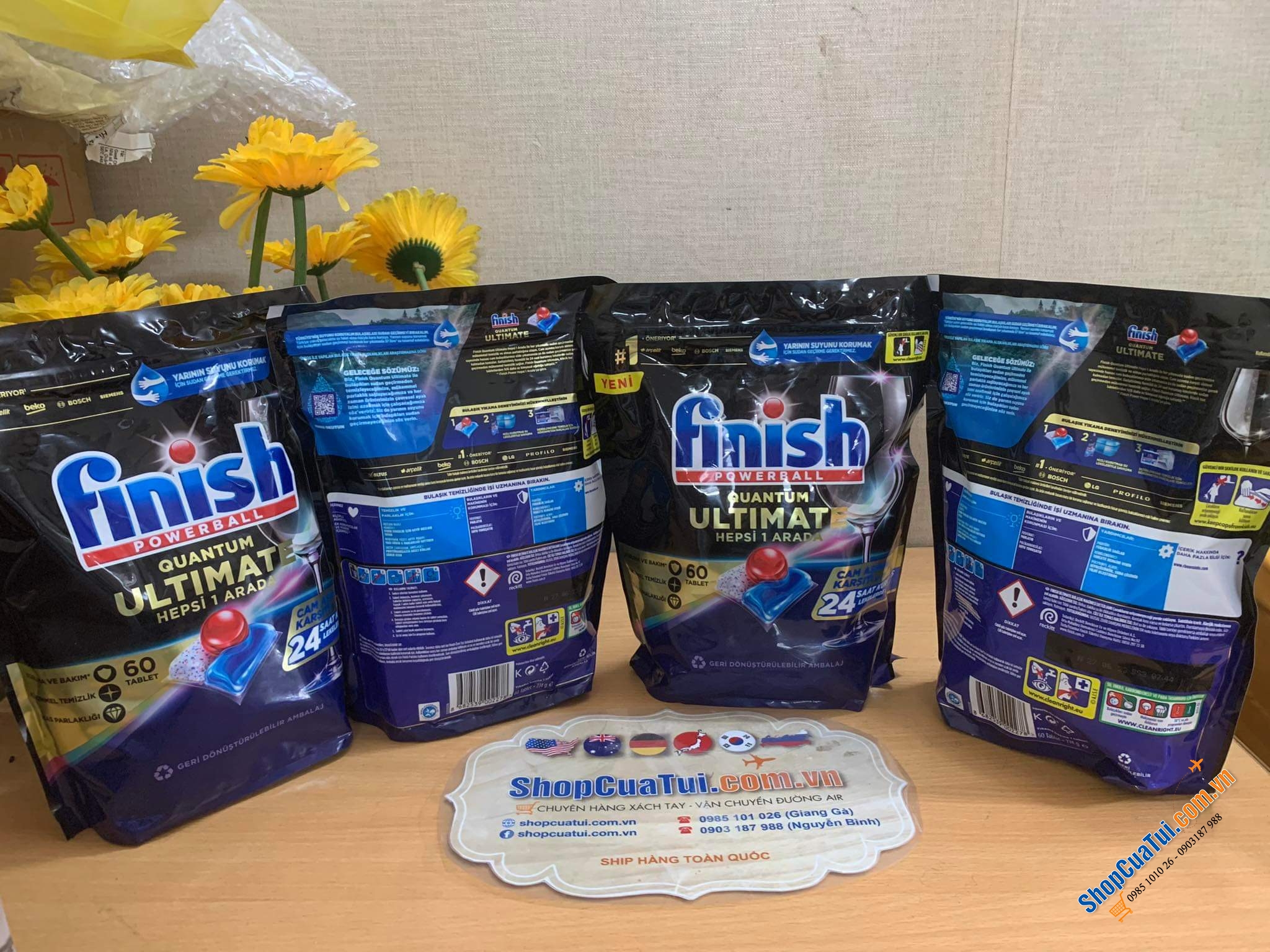 Viên rửa bát Finish Ultimate All in One túi 60 viên làm sạch cả cặn trà, cà phê
