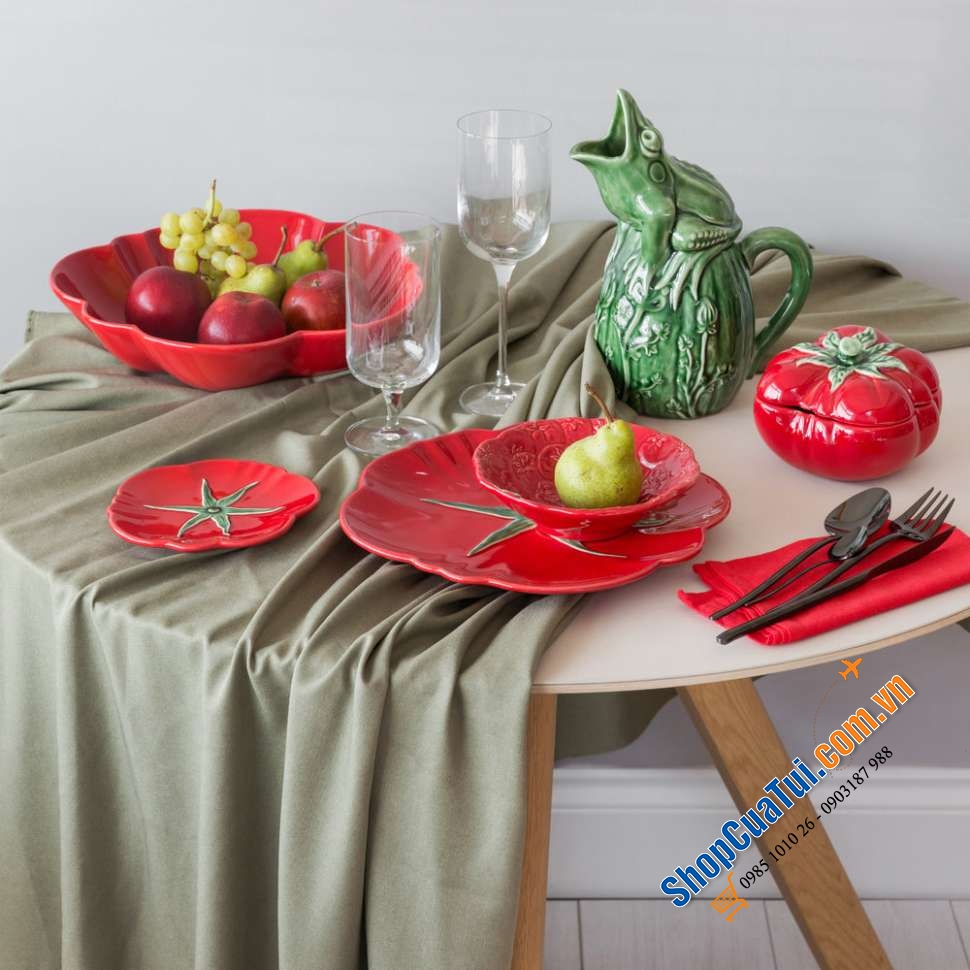 Set 4 đĩa cà chua BORDALLO 21cm bằng đất nung vẽ tay đầy sinh động