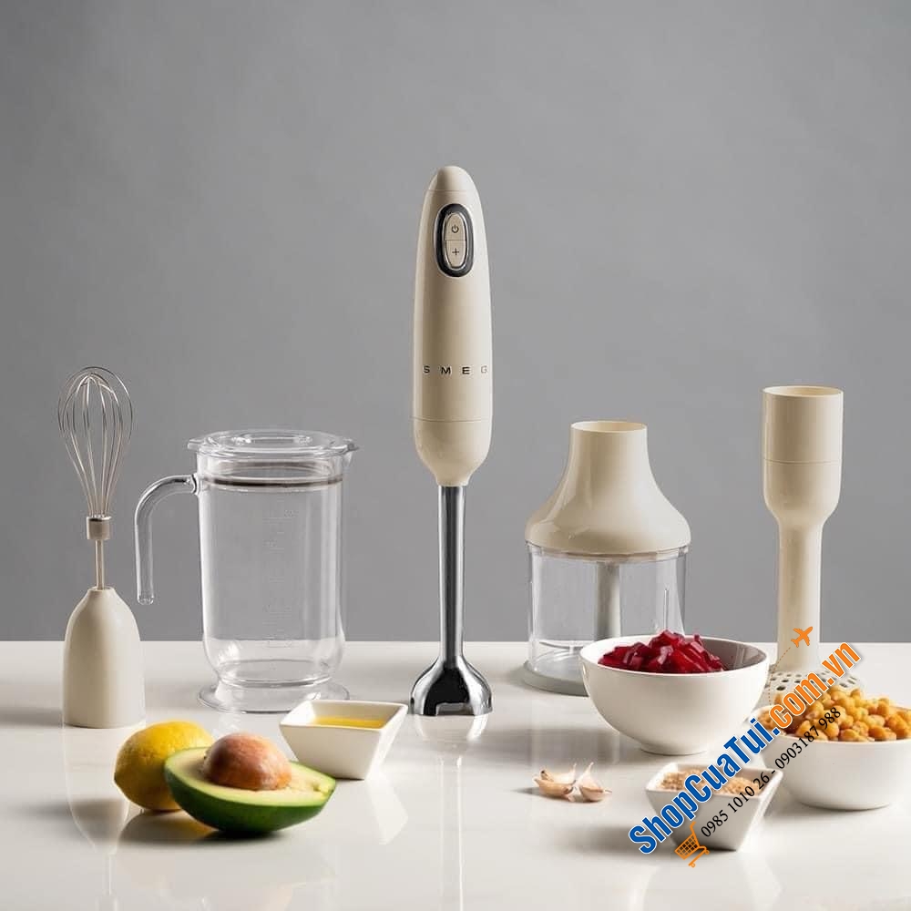 BỘ MÁY XAY CẦM TAY SMEG HBF22 MÀU KEM.