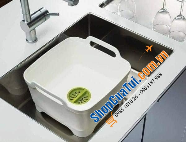 BỒN RỬA DI ĐỘNG JOSEPH JOSEPH WASH&DRAIN -  màu xanh đen - màu trắng.