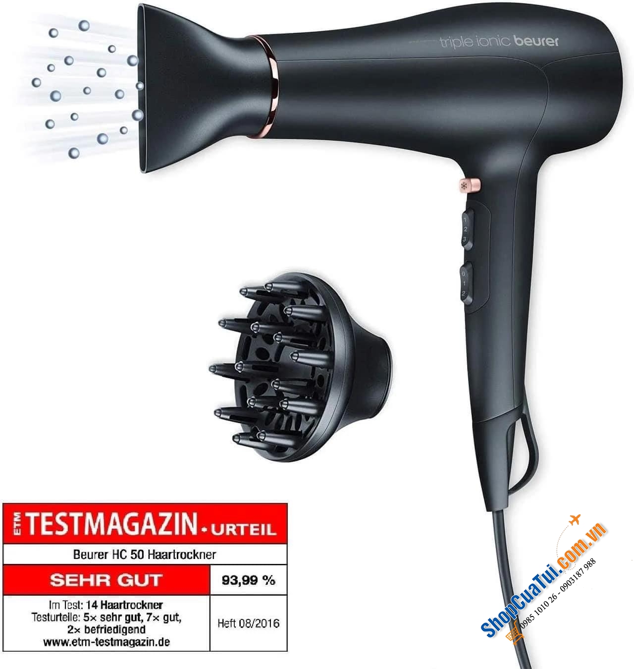 Máy Sấy Tóc Beurer HC 50 2200W Màu Đen