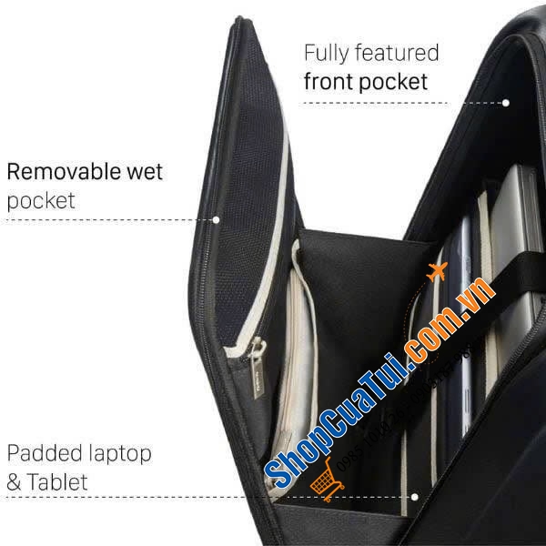 Valy Samsonite Prodigy Spinner ngăn Laptop mặt trước size Cabin