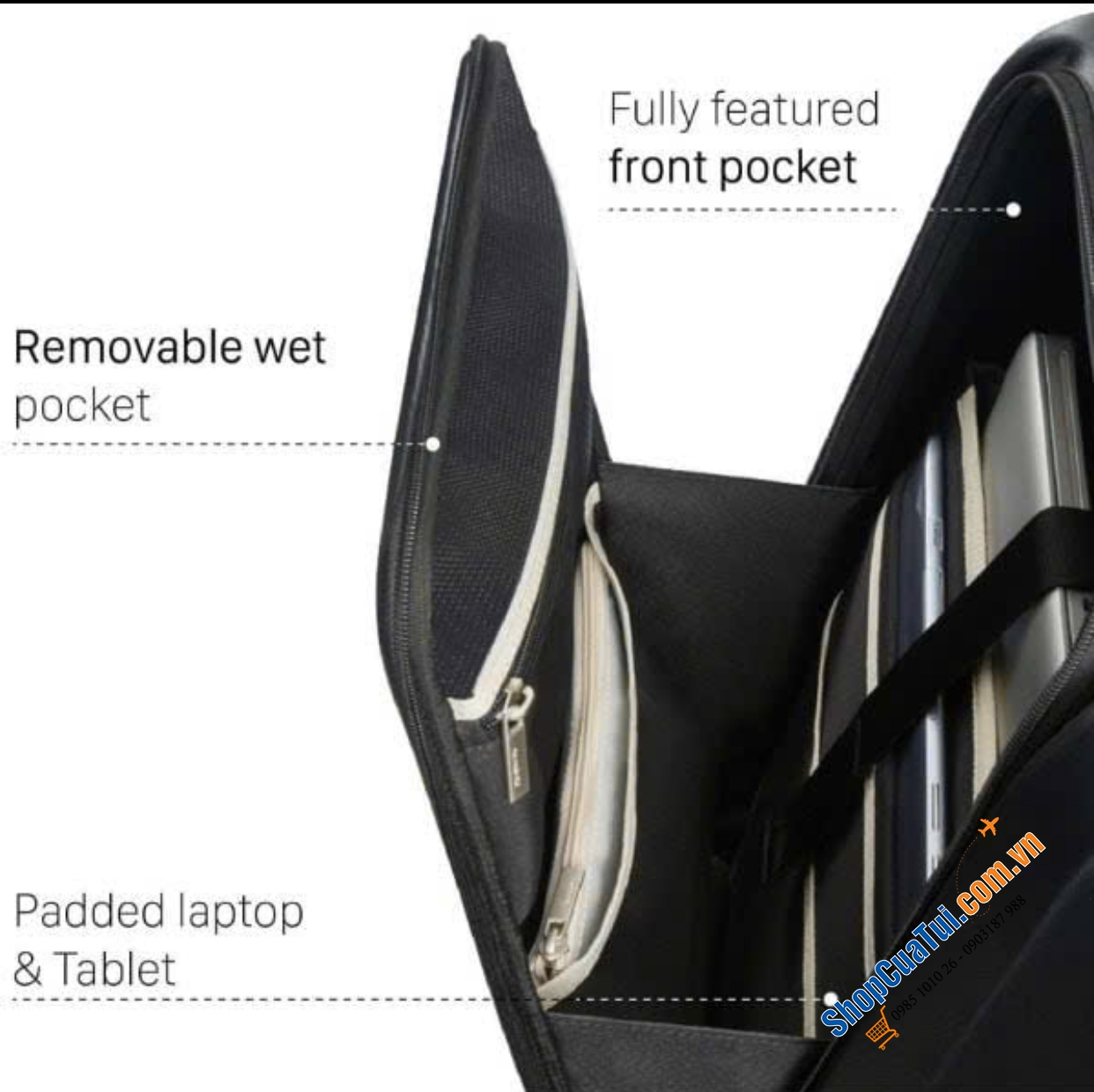 Valy Samsonite Prodigy Spinner ngăn Laptop mặt trước size Cabin