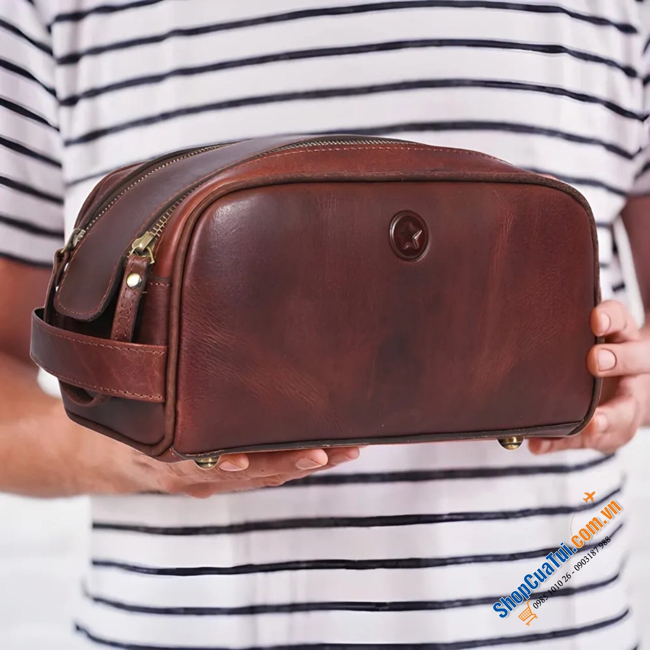 Túi đựng đồ cá nhân bằng da thật Aaron Leather Goods làm thủ công từ da cao cấp nguyên miếng và khoá YKK hạng nặng