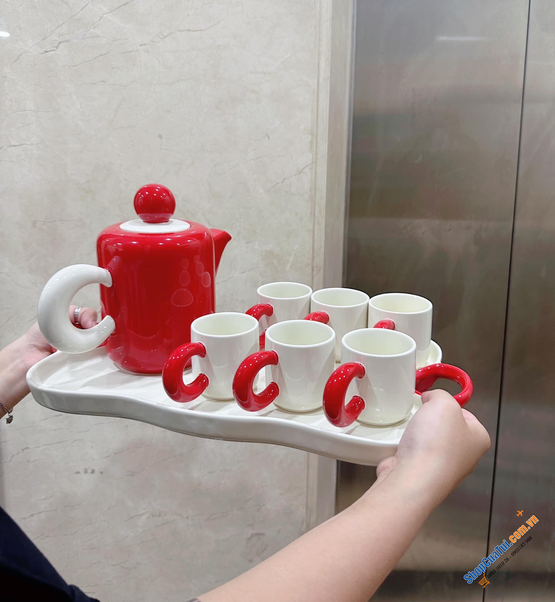 Set Bình nước và 6 cốc kèm khay Dopamine Phong cách Bắc Âu hiệu đại và cao cấp