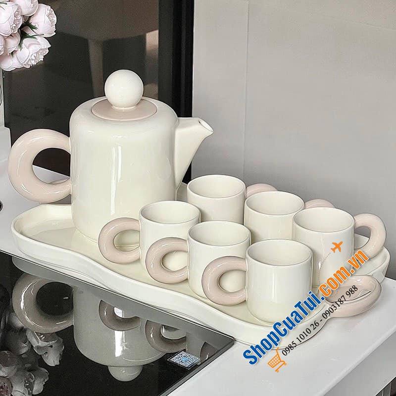 Set Bình nước và 6 cốc kèm khay Dopamine Phong cách Bắc Âu hiệu đại và cao cấp