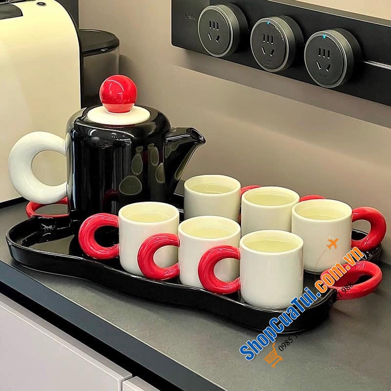 Set Bình nước và 6 cốc kèm khay Dopamine Phong cách Bắc Âu hiệu đại và cao cấp