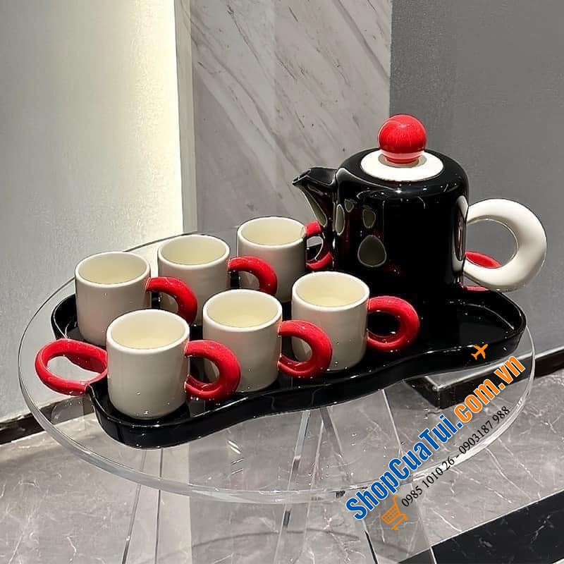 Set Bình nước và 6 cốc kèm khay Dopamine Phong cách Bắc Âu hiệu đại và cao cấp