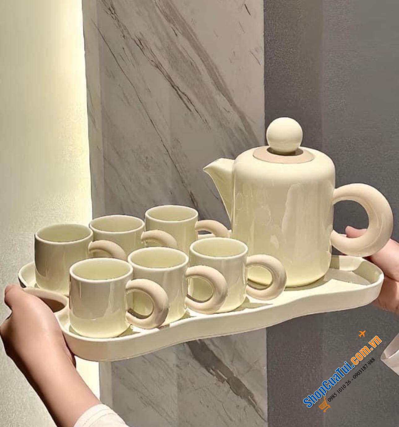 Set Bình nước và 6 cốc kèm khay Dopamine Phong cách Bắc Âu hiệu đại và cao cấp