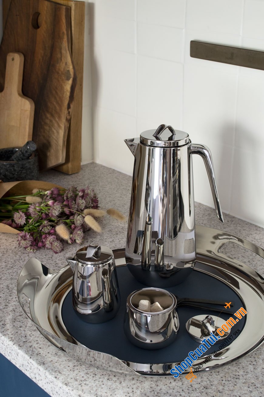 Khay Georg Jensen Helix 43 x 6,2cm - Khay tròn inox được trang bị một tấm thảm giả da chống trượt