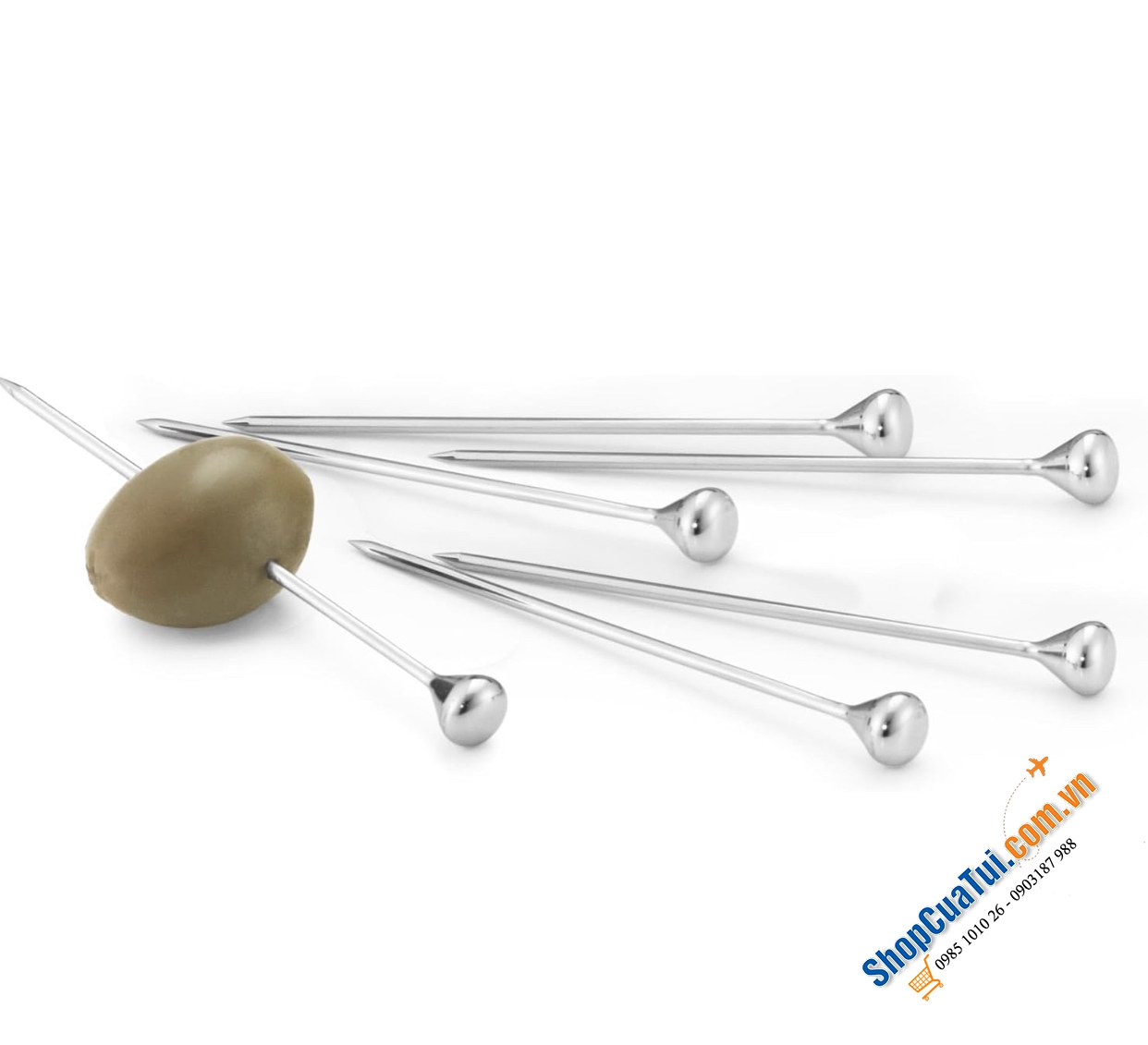 Sét 6 que cocktail Georg Jensen Sky 80mm - phần đầu trang nhã, thanh lịch, hoàn hảo để phục vụ nhiều món ăn nhẹ khác nhau