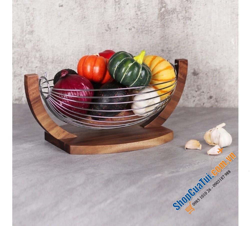 Rổ đựng hoa quả Wynson có giá đỡ bằng gỗ chắc chắn 38,6 cm x 16,4cm x 21cm