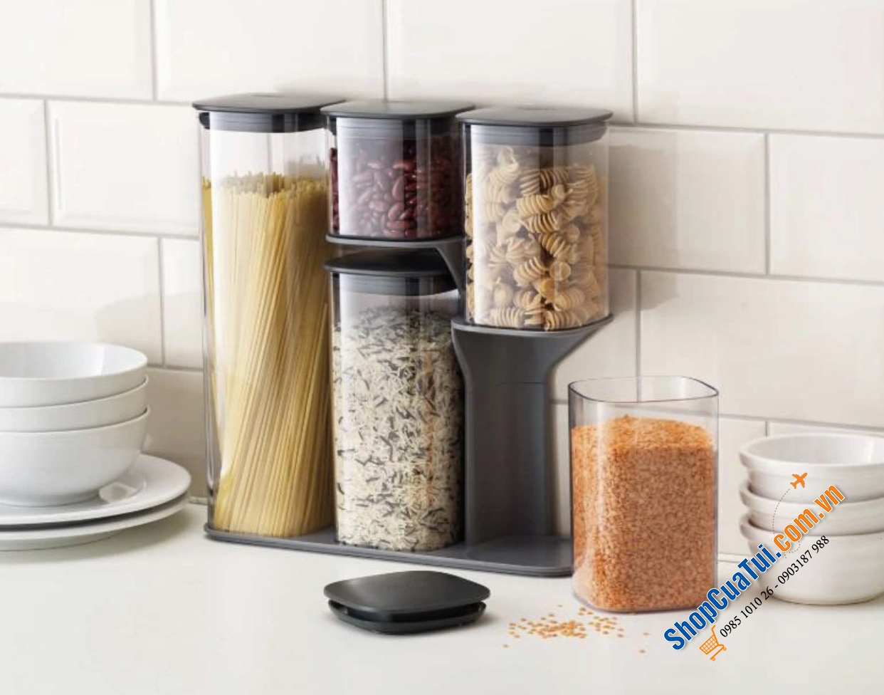 Set 5 hộp đựng đồ khô Joseph Podium 81071 -với giá để thông minh cực kỳ tiện dụng, dễ dàng xếp gọn và lấy ra