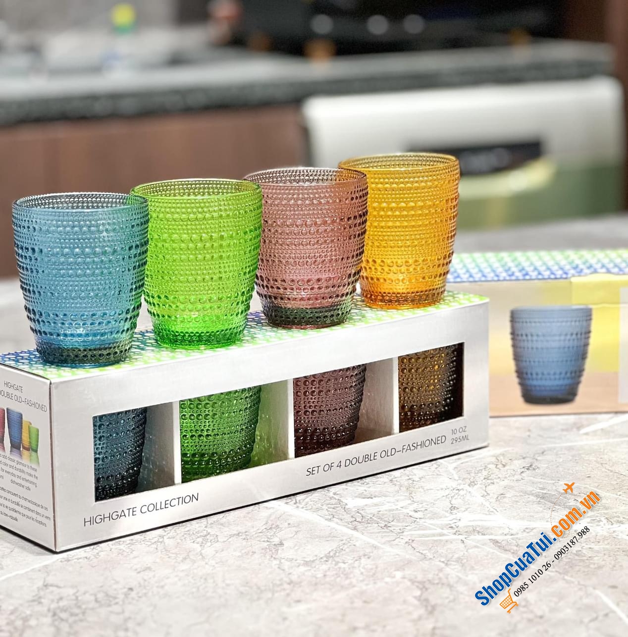 BỘ 4 CỐC THỦY TINH HIGHGATE COLLECTION 4 MÀU 295ML.