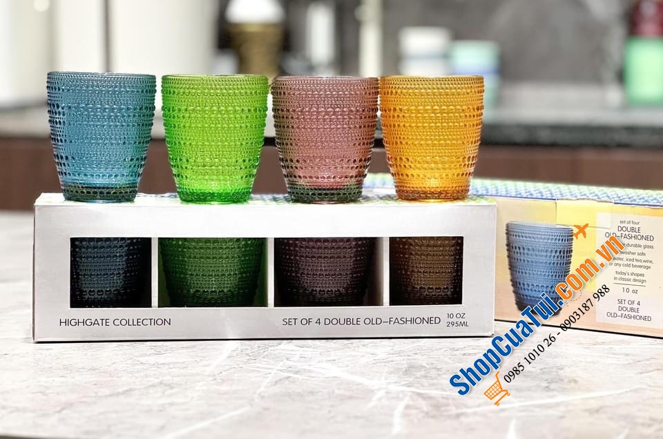 BỘ 4 CỐC THỦY TINH HIGHGATE COLLECTION 4 MÀU 295ML.
