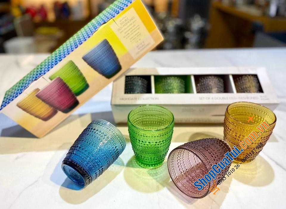 BỘ 4 CỐC THỦY TINH HIGHGATE COLLECTION 4 MÀU 295ML.