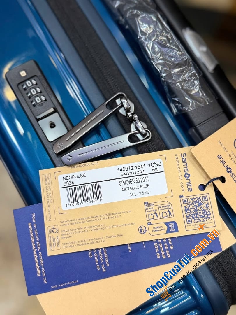 Valy Samsonite Noepulse size cabin 55cm chỉ 2,2Kg- Made in Europe-Chiếc valy nhẹ nhất, tốt và êm ái nhất của Samsonite  - Màu xanh siêu đẹp