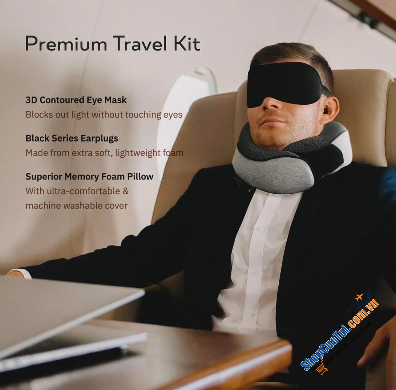 TRỌN BỘ GỐI DU LỊCH KÈM BĂNG BỊT MẮT VÀ BỊT TAI PROGLOBE.