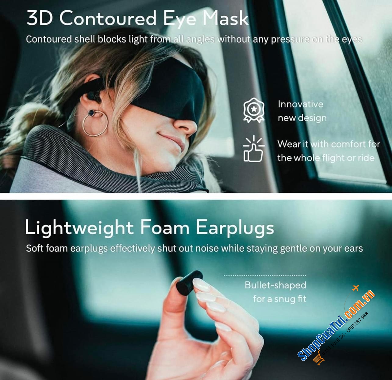 TRỌN BỘ GỐI DU LỊCH KÈM BĂNG BỊT MẮT VÀ BỊT TAI PROGLOBE.