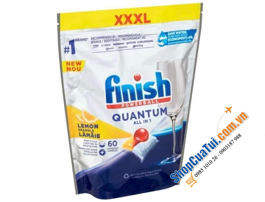 VIÊN RỬA BÁT FINISH QUANTUM XXXL HƯƠNG CHANH 60 VIÊN.