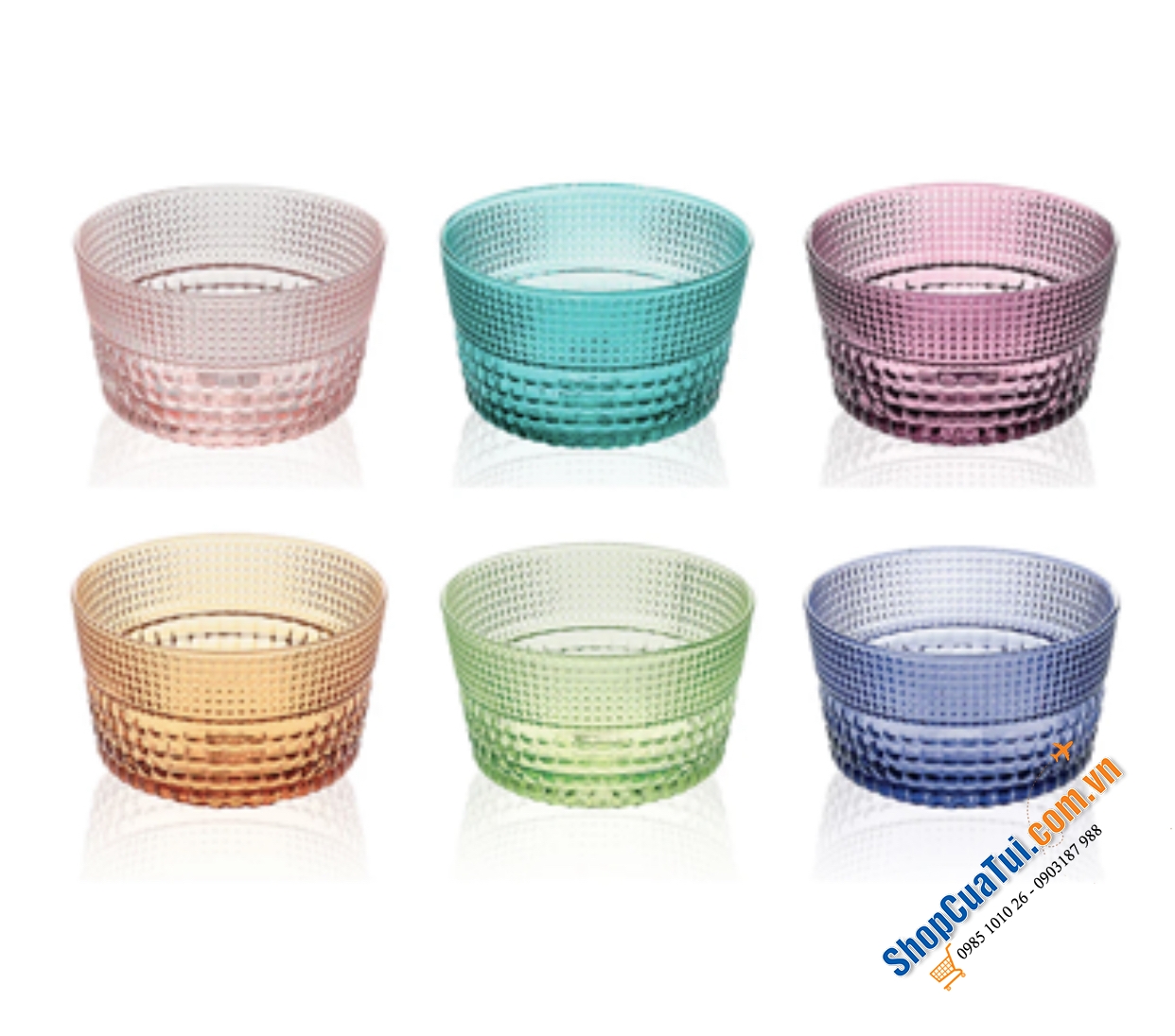 Bộ 6 bát pha lê 300ml IVV Speedy Ice Cream Cups 6 màu tuyệt đẹp miệng 11cm với màu sắc khác nhau, thích hợp ăn chè, hoa quả, sữa chua...