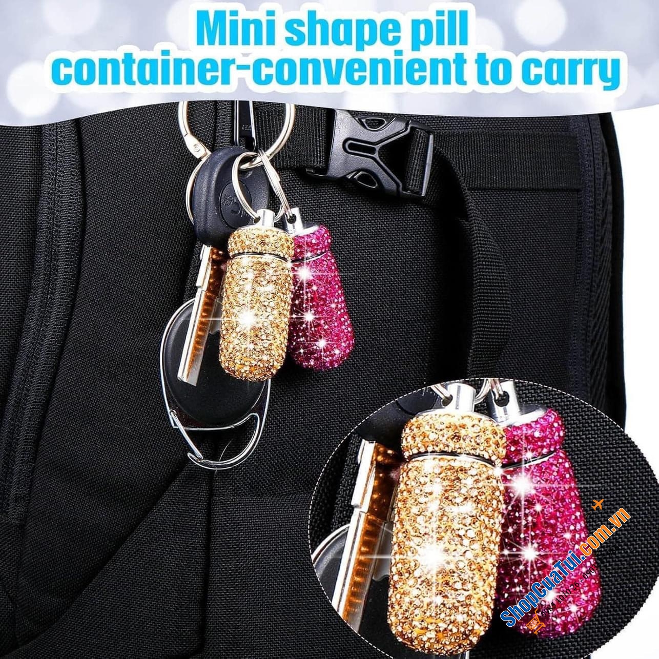 Hộp đựng thuốc pha lê kiêm móc khóa cực xinh.