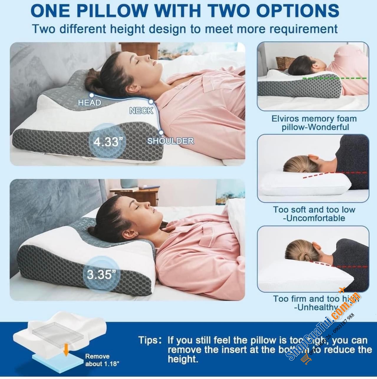 Gối Tựa Cổ Điều Chỉnh Độ Mềm/Cứng ELVIROS - Sự Lựa Chọn Hoàn Hảo Cho Giấc Ngủ Của Bạn.