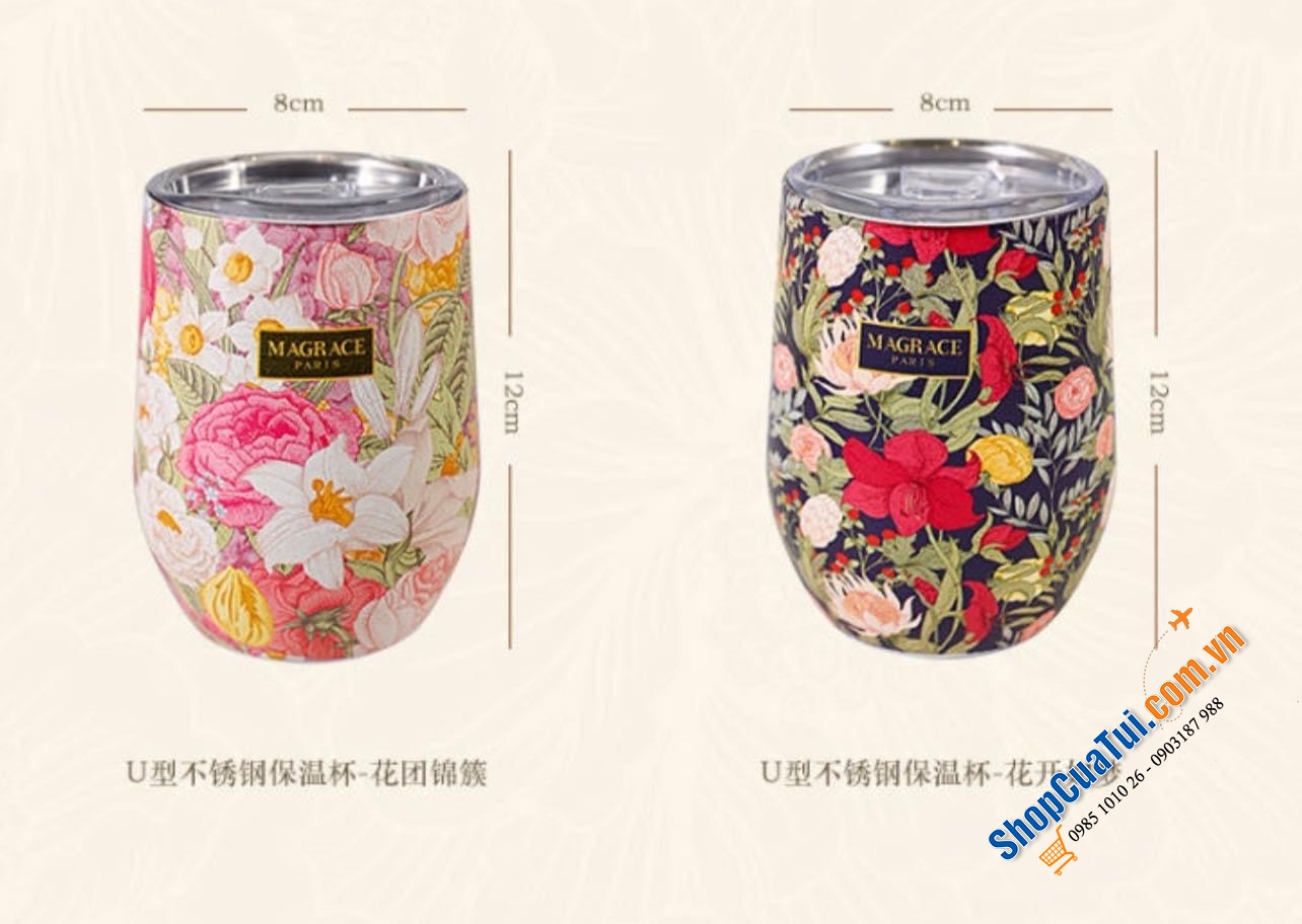 Cốc giữ nhiệt Magrace Paris 400ml - Giữ nóng 12h, giữ lạnh 12 tiếng bằng inox 304