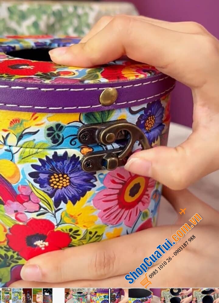 Hộp đựng giấy MAGRACE PARIS hình trụ tròn 14,5cm dáng Vintage phong cách cổ điển - Hoạ tiết hoa lá nhiệt đới đậm chất hội hoạ Châu Âu, vừa tinh tế vừa lãng mạn, có 3 mẫu