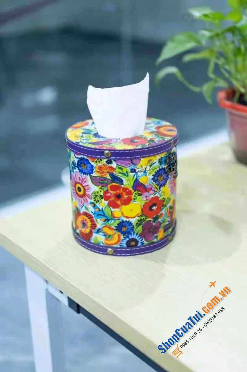 Hộp đựng giấy MAGRACE PARIS hình trụ tròn 14,5cm dáng Vintage phong cách cổ điển - Hoạ tiết hoa lá nhiệt đới đậm chất hội hoạ Châu Âu, vừa tinh tế vừa lãng mạn, có 3 mẫu