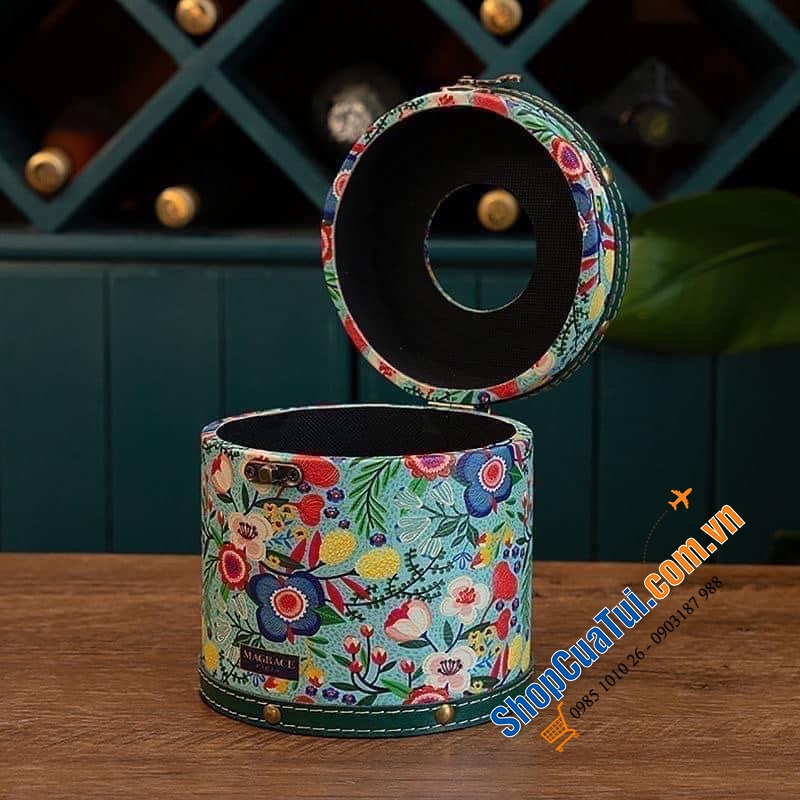Hộp đựng giấy MAGRACE PARIS hình trụ tròn 14,5cm dáng Vintage phong cách cổ điển - Hoạ tiết hoa lá nhiệt đới đậm chất hội hoạ Châu Âu, vừa tinh tế vừa lãng mạn, có 3 mẫu