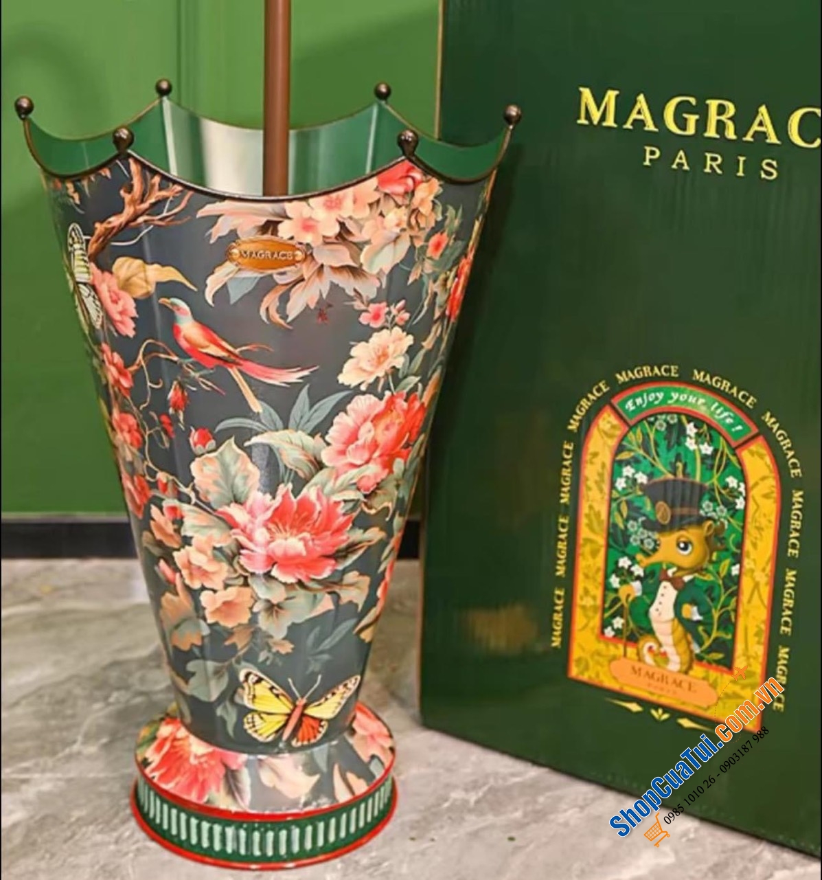 GIÁ ĐỰNG Ô MAGRACE PARIS HOA VINTAGE, size trung 60*32cm - Giá để ô cũng phải đẹp và lãng mạn, có 3 màu
