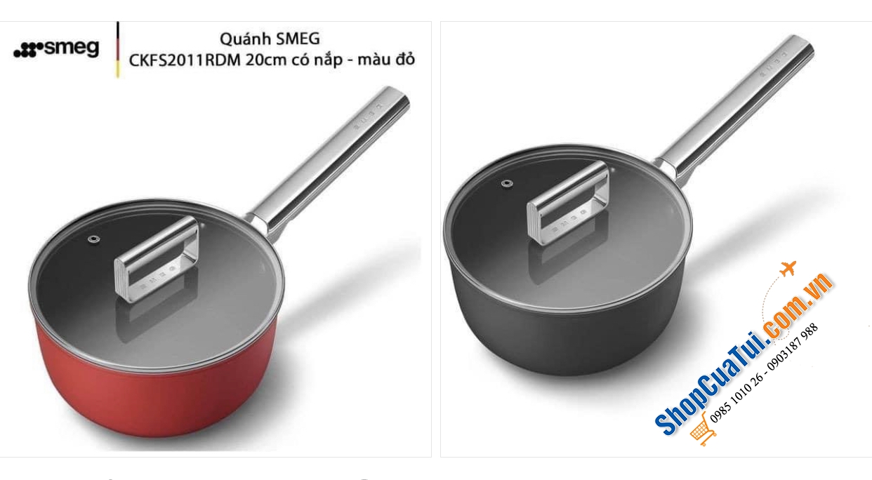 Quánh có nắp SMEG CKFS2011 size 20cm -  màu đen & màu đỏ