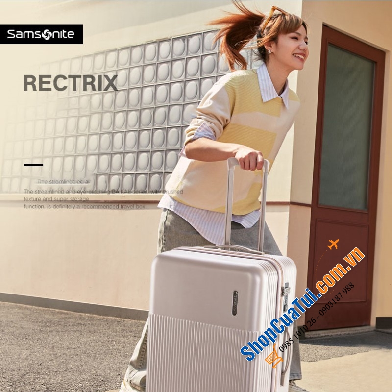 Vali Samsonite Spinner Rectrix Màu Bạc Size 20 inch cabin - valy có kiểu dáng nhỏ gọn, nổi bật với tông màu  tinh tế
