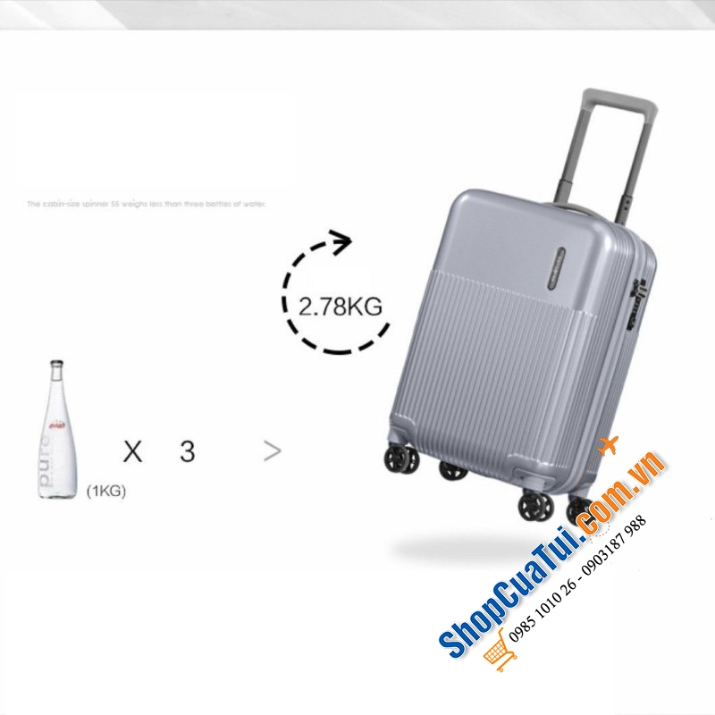Vali Samsonite Spinner Rectrix Màu Bạc Size 20 inch cabin - valy có kiểu dáng nhỏ gọn, nổi bật với tông màu  tinh tế