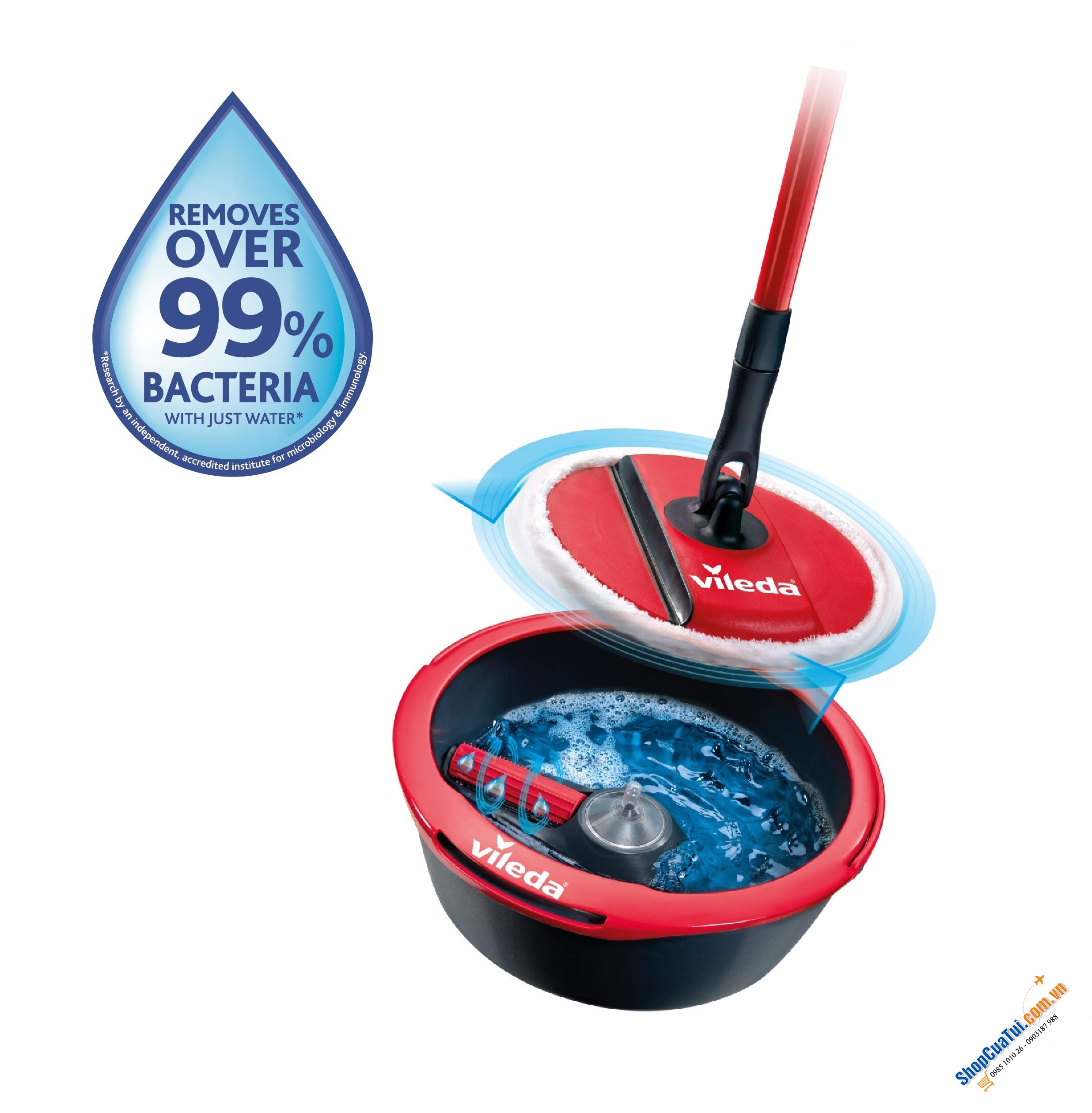 BỘ LAU NHÀ THÔNG MINH VILEDA SPIN & CLEAN - Cây lau chắc chắn, sử dụng nhẹ nhàng, bông lau thấm hút tốt