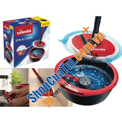 BỘ LAU NHÀ THÔNG MINH VILEDA SPIN & CLEAN - Cây lau chắc chắn, sử dụng nhẹ nhàng, bông lau thấm hút tốt