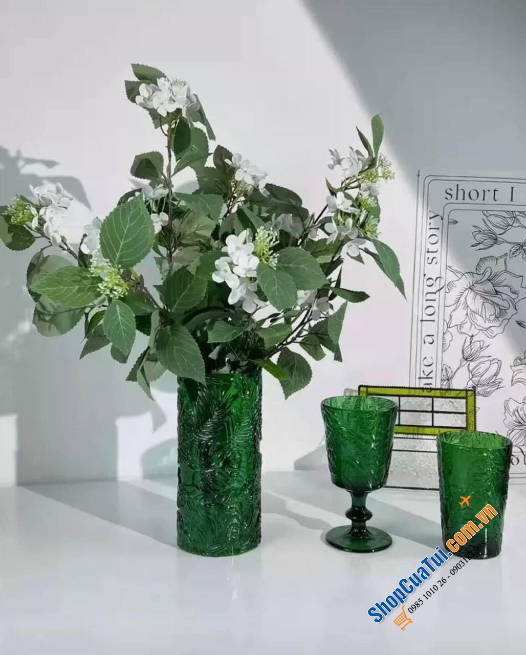 Chiếc lọ hoa rừng mưa nhiệt đới cao 29cm, đường 11cm màu xanh