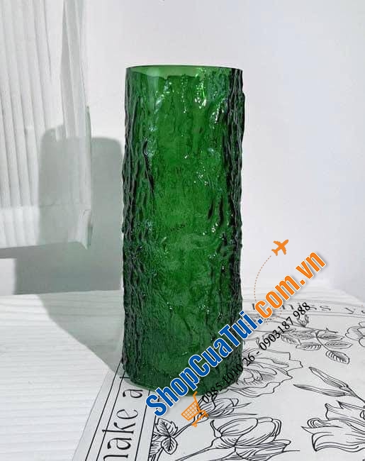 Chiếc lọ hoa rừng mưa nhiệt đới cao 29cm, đường 11cm màu xanh