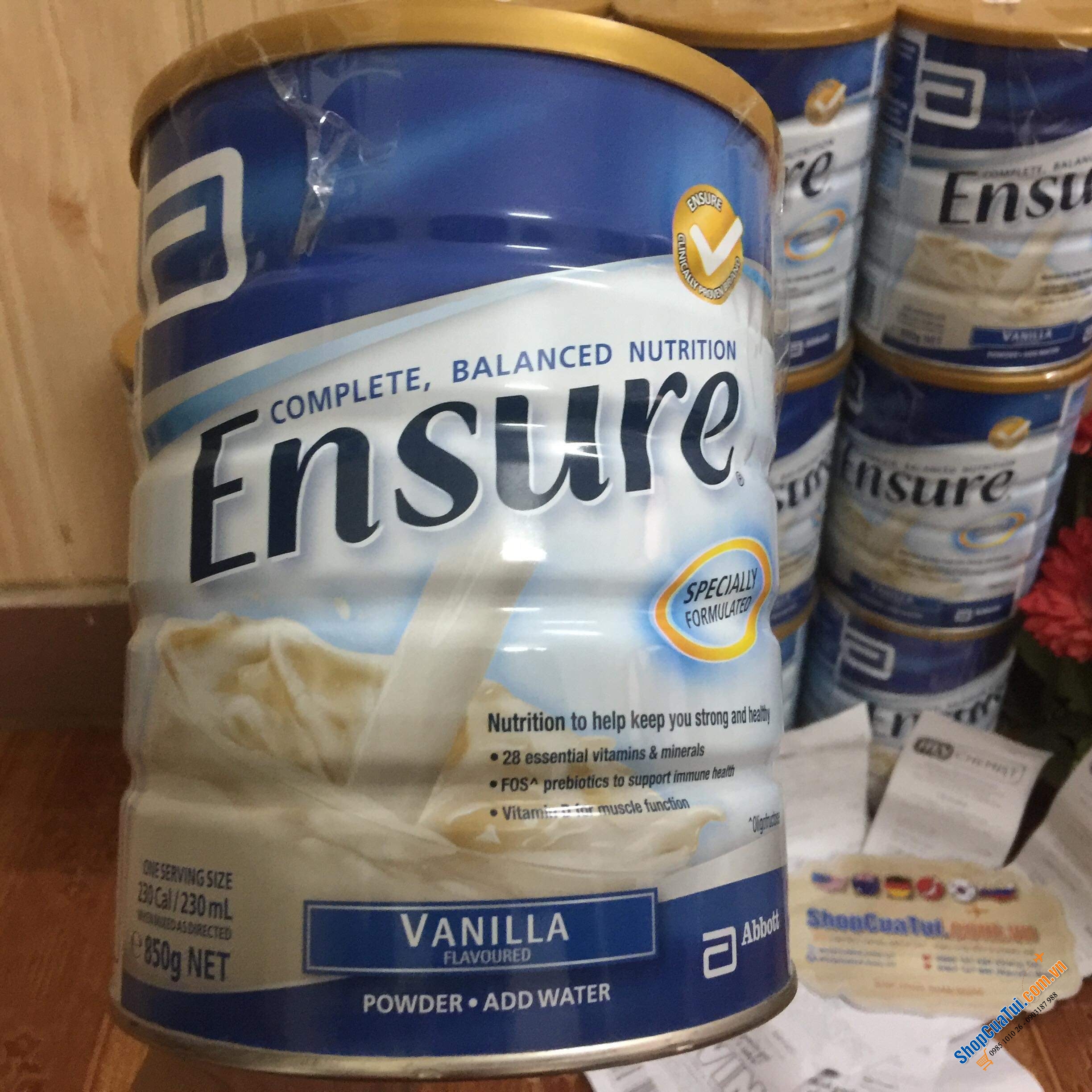 Sữa Bột Ensure Úc Hương Vani  Ensure Vanilla 850g - nguồn dinh dưỡng đặc biệt, bổ sung các khoáng chất cần thiết cho người gầy, người kém ăn, suy dinh dưỡng, người mới ốm dậy